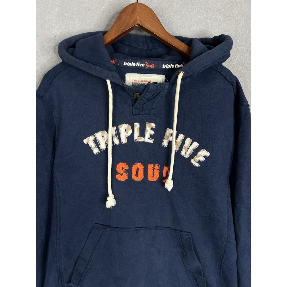 Original Vintage TRIPLE 555 FIVE SOUL Embroidered Hoodie XL Blue NYC - Picture 2 of 8
